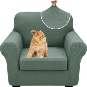 XINEAGE New 2 Pieces Chair Covers with Arms Super Stretch Chair Slipcover for Living Room Pet Dog Universal Slip Cover Anti Slip Armchair Furniture Protector (Pea Green), 31"-46"(1 Cushion)