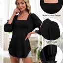 Women Dressy Shirt 3/4 Sleeve Blouse Casual 2025 Fall Fashion Top Square Neck Pleated Loose Fit Business Basic Top (Black, S)