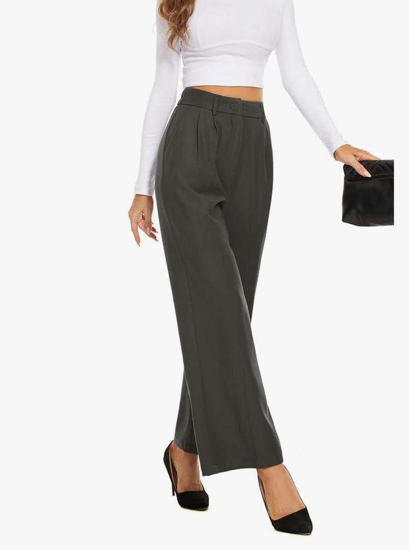 FUNYYZO Wide Leg Pants Women's High Elastic Waisted in The Back Business Work Trousers Long Straight Suit Pants Black, Size: L