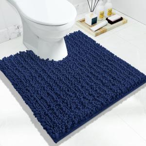 Yimobra Toilet Rug U Shaped Washable 24x24 Inch - Ultra Soft Absorbent Chenille Bath Rugs for Toilet, Quick Dry & Machine Washable, Non Slip Contour Bathroom Mat, Navy Blue