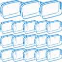 Saintrygo 18 Pack Clear Makeup Bags 7 x 5 PVC Cosmetic Bag Plastic Zippered Pouches Portable Toiletry for Women Men Travel Vacation Bathroom Organizing(Clear Color, Blue Border)