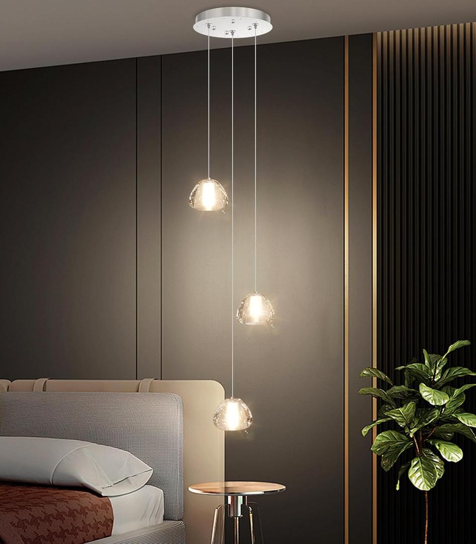Modern Chandelier Crystal Pendant Light for Kitchen Island Dining Room Bedroom Hallway Silver, 3-Lights Round