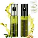 Cooking Oil Sprayers, 2-Pack Upgraded Olive Oil Spray Bottles, Refillable, Air Fryer Accessories, Suitable for Kitchens, Salads, Baking, Grilling, Fryingwith 3D stickersLight-proof glass (Silver cap with dark green bottle body plus black cap with dark green bottle body)