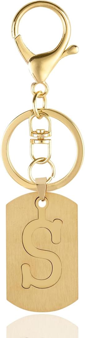 4 x A-Z Stainless Steel Letter Keychain - Alphabet Initial Key Ring for Men Women, Purse or Car Charm