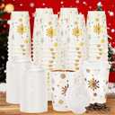 100 Pcs Christmas Coffee Cups with Lids 12oz Gold Foil Snowflake Paper Cups Insulated Cups for Xmas Hot Cocoa Beverage Winter Party Supplies Hot Chocolate Coffee Water Tea Xmas Holiday Supplie