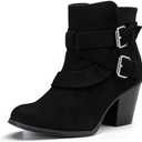 Women's Extra Wide Width Ankle Boots. Mid Heel, Side Zipper, Winter Booties, Adjustable Buckle (Size 8W)