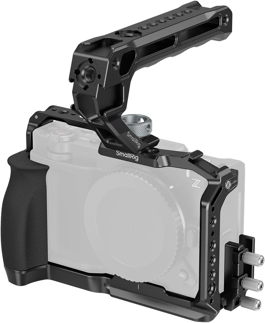 SmallRig ZR Camera Cage Kit for Nikon ZR, Full Cage with Silicone Grip, Top Handle for ARRI, Cable Clamp for HDMI, Built-in Cold Shoe and Quick-Release Plate for Arca - 5647, Top Handle Cage Kit