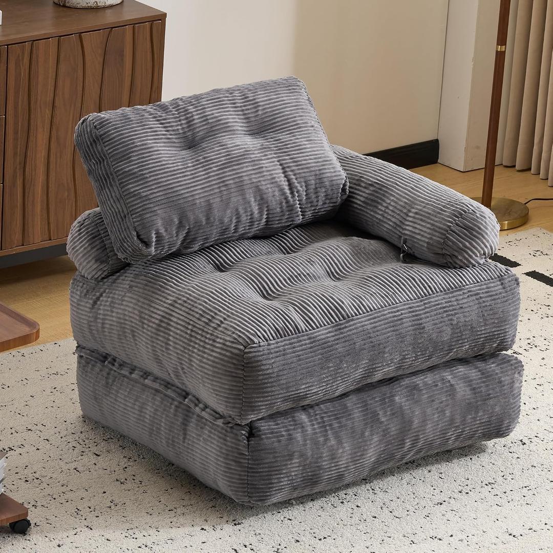 Folding Sofa Bed with Armrest,Convertible Sleeper Chair for Adults, Folding Sofa Bed Foam Filling Couch with Pillow，Sleeper Chairs Single Size Floor Mattress,Gray