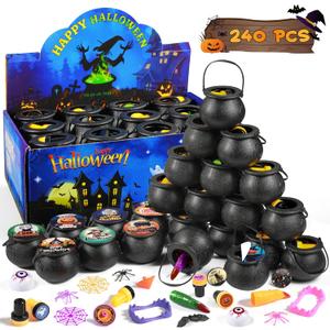 240 Pcs Halloween Party Favors for Kids, 24 Pack Mini Witch Cauldron Prefilled with Assorted Halloween Toys for Trick or Treat, Halloween Party Supplies, Halloween Goodie Bag Stuffers