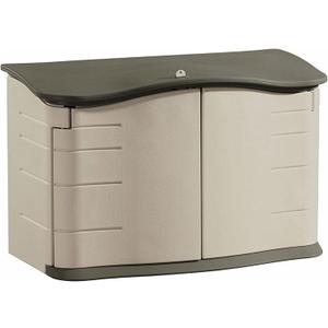 Rubbermaid Small Horizontal Resin Outdoor Storage Shed With Floor (4.5 x 3 Ft) Weather Resistant, Beige/Brown, Organization for Home/Backyard/Pool Chemicals/Toys/Garden Tools/Porch/Patio Cushions