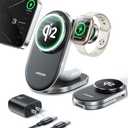 Qi2 3 in 1 Wireless Charging Station,JOYROOM 15W Fast Wireless Charger Stand for iPhone 16/15/14/13, Apple Watch, AirPods, Magnetic Foldable for MagSafe Charger for Multiple Devices (with 30w Adapter)