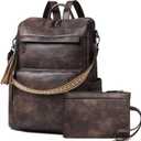 Shrrie Vegan Leather Laptop Backpack for Women 15.6 inch Work Backpack Fashion Travel Backpack Purse for Travel College Work (2 Two-toned Coffee)