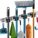 The Good Stuff Heavy Duty Mop and Broom Holder Wall Mount Stainless Steel 5-Rack Organizer with 4 Hooks Space Saving, Rust-Resistant Utility Rack for Garage, Kitchen, Laundry or Garden Tools