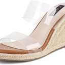 Mikarka Slip On Wedge Sandals for Women Open Toe Espadrilles Platform Slides Dressy High Heel Beach Summer Sandal Comfortable Wedges Shoe Mules (5, Clear)