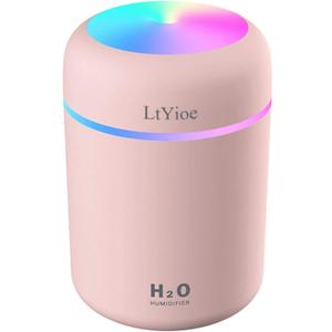 Colorful Cool Mini Humidifier, USB Personal Desktop Humidifier for Car, Office Room, Bedroom,etc. Auto Shut-Off, 2 Mist Modes, Super Quiet. (Pink)