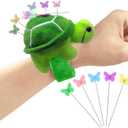 Cute Turtle Wrist Pin Cushion for Sewing with Magnetic, Snap Bracelet Wrist Bands for Pins and Needles Include 50 Lovely Butterfly Straight Pins.