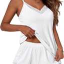 Ekouaer Womens Pajama Sets Soft Lingerie Sleepwear 2 Piece Cami Shorts Set V Neck Pj Lace Nightwear (Large)