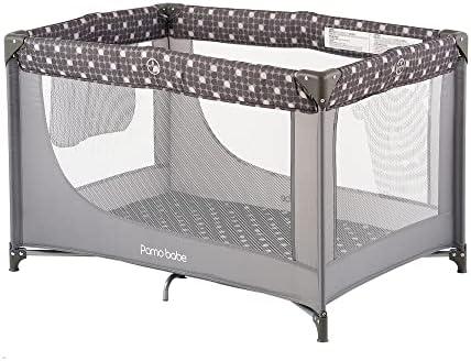 Pamo Babe Portable Crib Baby Playpen with Mattress and Carry Bag Grey