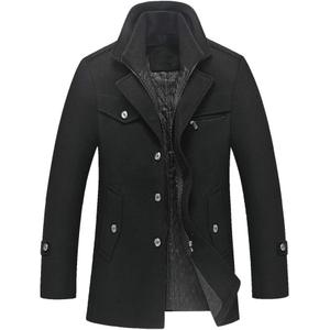 Lavnis Men's Winter Wool Coats Slim Fit Single Breasted Trench Jacket Woolen Pea Coat (XX-Large, Black)