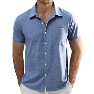 JOGAL Mens Short Sleeve Button Down Shirts Regular Fit Casual Summer Beach Shirt with Pocket M