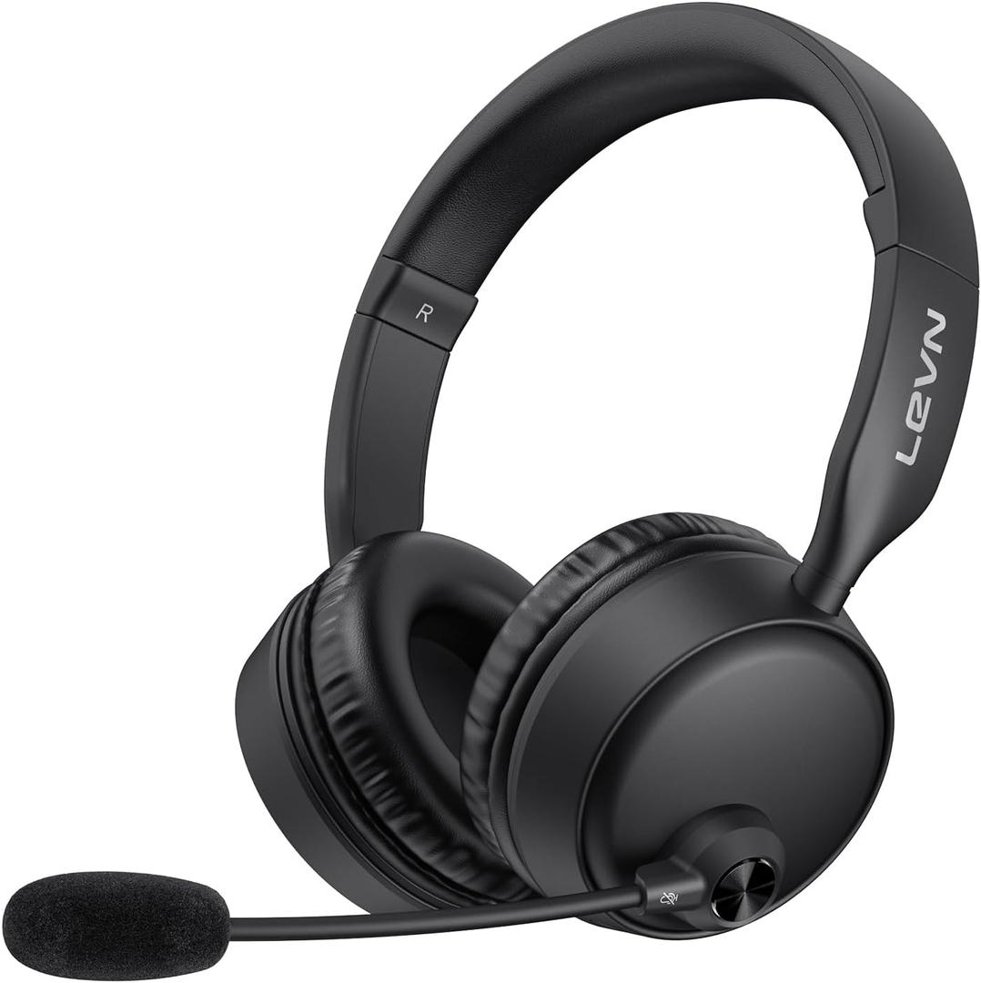 LEVN Bluetooth Headset with Mic & Mute Button, 60 Hrs Noise Cancelling Wireless Headset with Multipoint Connect to Cell Phone/Tablet/PC/Laptop