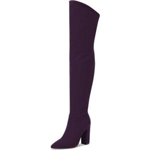 Aachcol Women Over Above The Knee Boots Chunky Block High Heel Pointed Toe Zipper 4 Inch 8.5