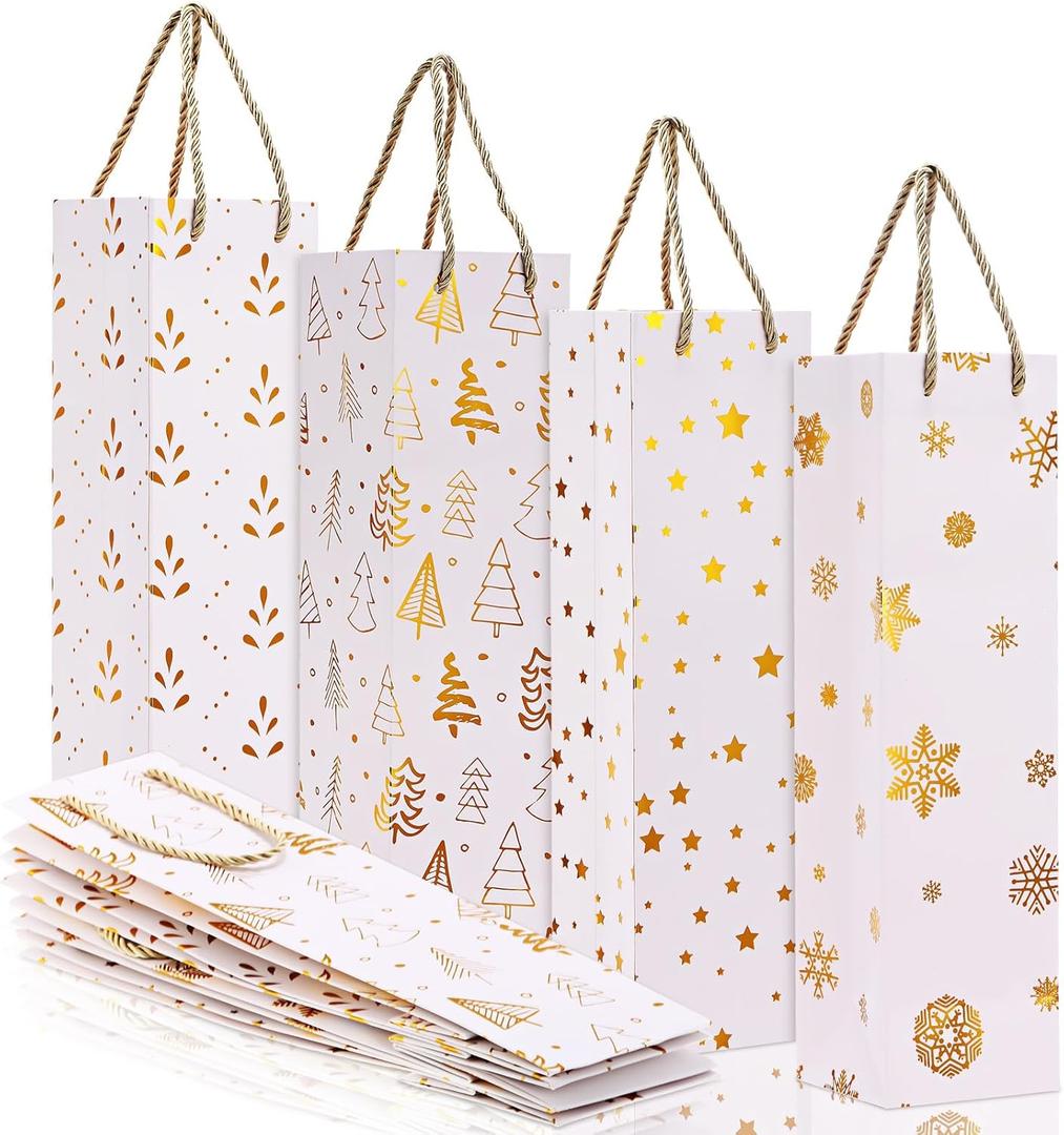 Tenceur 40 Pcs Bulk Wine Gift Bags with Handles - Gold Foil Champagne Bottle Bags for Christmas, Birthday, Wedding, Thanksgiving Parties - 13.58 x 3.74 x 3.54 Inch