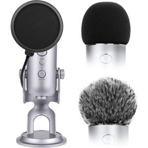 ChromLives Microphone Cover with Pop Filter, 3 in 1 Mic Furry Windscreen Microphone Foam Cover Pop Filter Compatible with Blue Yeti and Yeti Pro Condenser, Combo 3Pack