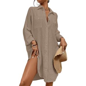 Bsubseach Womens Modern Swimsuit Cover Up Blouse Button Down Shirt Dresses Tops, X-Small