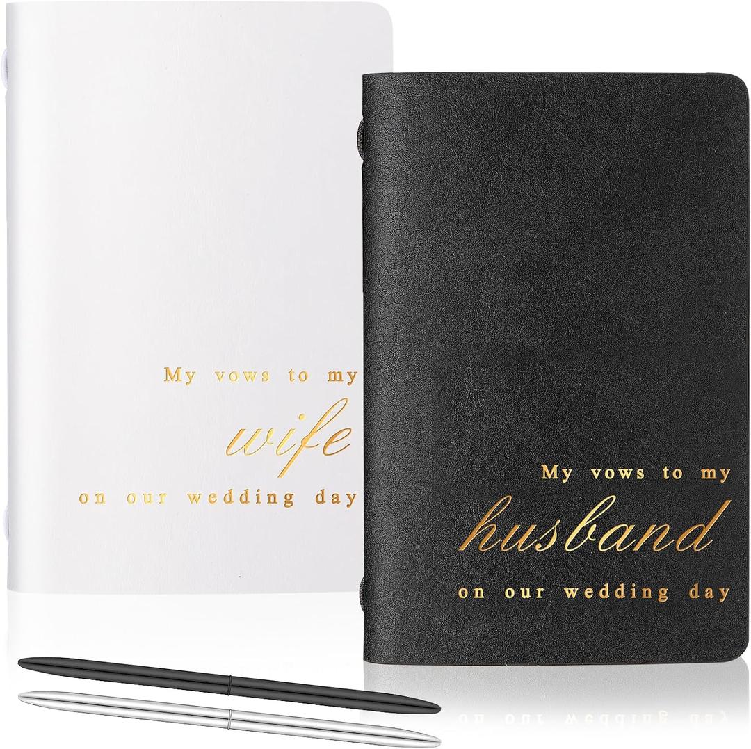 6 Pcs Black and White Wedding Vow Books Set His and Her Vow Books with Pen and Bag 5.9x3.9 Inch Leather Couple Notebook Gift for Wedding Bridal Shower Engagement Party Favor 40 Page/pcs
