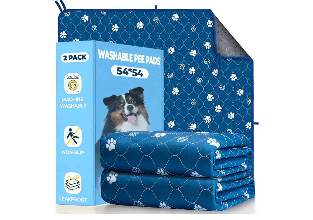 Fostanfly Washable Pee Pads for Dogs, 2 Pack Large 54"x54" Ultra-Absorbent and Leak-Proof Non-Slip Reusable Potty Training Pads for Dogs, Puppy & Cats of Add 8 Lanyards-Blue