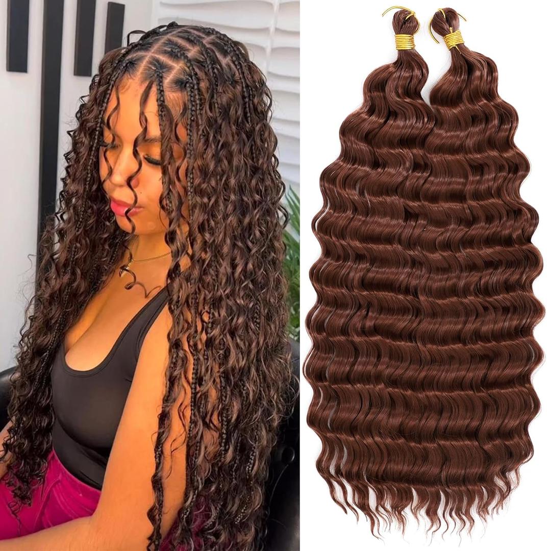 Eerya Long Curly Braiding Hair 18 Inch 2 Packs Deep Ocean Wave Crochet Hair for Black Women Deep Wave Braiding Hair for Boho Braids18 inch, #33
