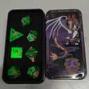 SIQUK Metal Polyhedral Dice Shiny Black Body and Dark Green Numbers Zinc Alloy Dice with Metal Case