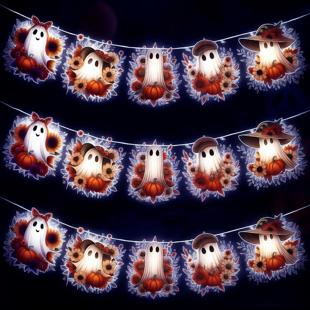 Ganeen Halloween Flower Halloween Ghost Decorations String Lights 10 ft 20 LED Day of The Dead Skeleton Hanging LED Lights Battery Operated Dia De Los Muertos Indoor Outdoor Decor