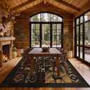 Rustic Cabin Washable 8x10 Area Rugs for Living Room, Upgrade Non-Slip Animal Bear Deer Print Pattern Rug Low Pile Ultra-Thin Lodge Hunting Large Carpet for Bedroom, Dining Room, Office, Rustic Multi