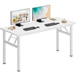DlandHome Large Computer Desk, Folding Desk, Decent and Steady Home Office Desk/Workstation/Table 54.3inch White White