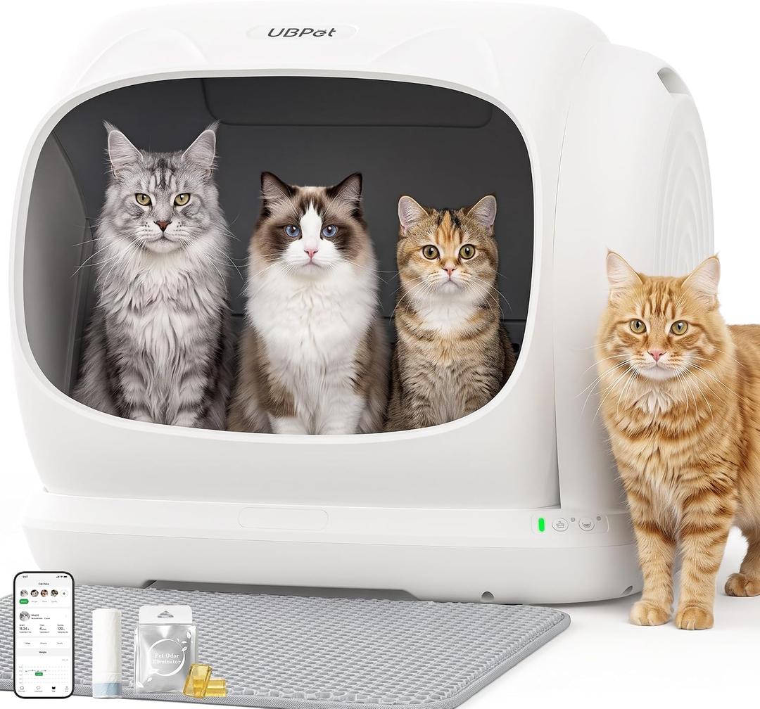 UBPET XXXL Self-Cleaning Litter Box, 106L Automatic Cat Litter Box with App Control, Odor Control, Anti-Pinch Safety Sensors & Low Entry for Multi-Cat Homes