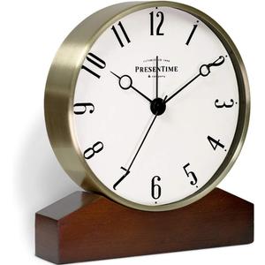 Presentime & Co Mozart Mantel Alarm Clock, Desk and Shelf Clock, Tabletop Decoration, 6 x 5.5 inch, Silent no Ticking, Wooden Base, Walnut Finish, Golden Color, Arabic Numeral Presentime & Co Mozart Mantel Alarm Clock, Desk and Shelf Clock, Tabletop Decoration, 6 x 5.5 inch, Silent no Ticking, Wooden Base, Walnut Finish, Golden Color, Arabic Numeral
