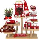Christmas Decorations 8 PCS Tiered Tray Decor Set, Cute Tabletop Christmas Decor for Home Office Shelf Mantel Coffee Bar Xmas Table Centerpieces Tray Objects Holiday Decoration Set