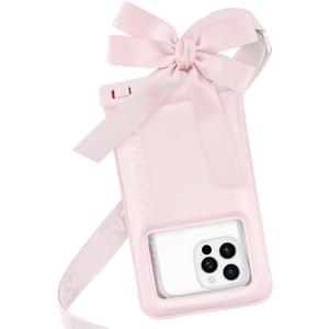 Case-Mate IP68 Waterproof Large Phone Pouch with Bow Design - Travel Beach Cruise Ship Essentials - Floating Phone Case with Crossbody Lanyard for iPhone 17 Pro Max/16 Pro/15/14/13/ S25 - Ballet Pink