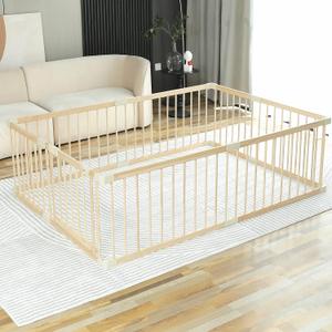 Baby Playpen Play Fence Gate Play Pen Wood Large, Playpens for Babies and Toddlers Kids Indoor, Baby Play Yards Gym, 140x200x61 cm
