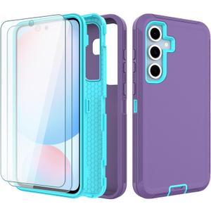for Samsung Galaxy S24-FE Case [NOT FIT S24] with 2 Pack Tempered Glass Screen Protector, Military Grade 3-Layer Full-Body Shockproof Android Funda para Galaxy S24FE 5G, Purple (S24 FE, Purple)