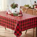 Newbridge Holiday Buffalo Plaid Vinyl Christmas Tablecloth with Flannel Backing, Red & Black Rustic Cottage Check, Wipe Clean, 60 x 120 Inch Rectangle