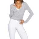 Women Wrap Top Thumb Hole Long Sleeve Self Tie Workout Shirt Pilates Ballet Yoga Tops (US, Alpha, Small, Regular, Regular, Grey)