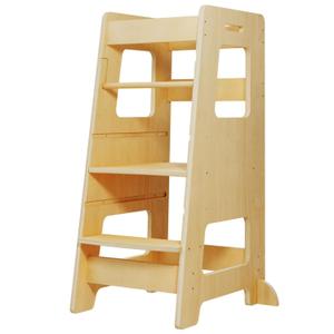 WOOD CITY Kitchen Step Stool for Kids and Toddlers with Safety Rail, Adjustable Height Step Stool Helper Standing Tower Learning Stool for Bathroom & Kitchen Counter (Natural)