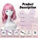 Pink Wig with Bangs for Women,Shoulder Length Short Wavy pink Bob Wigs With Bangs Synthetic Bob Wig Curly Wig Heat Resistant Colorful Wavy Wig Cosplay Fun Wigs For Daily Party (12 Inch)