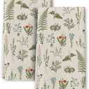 Vintage Floral Kitchen Towels Decorative Set of 2 Sage Green Herbs and Wildflowers Dish Towels Cute Botanic Absorbent Hand & Tea Towel for Kitchen Farmhouse Spring Summer Decor 16"x24"
