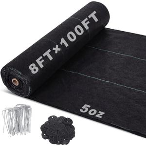 Breling 8ft x 100ft Non-Woven Geotextile Fabric with 30 Pcs Stakes 5 oz Heavy Duty Geotextile Weed Barrier Fabric Under Gravel Driveway Underlayment for Drainage Gravel Gardening Landscaping