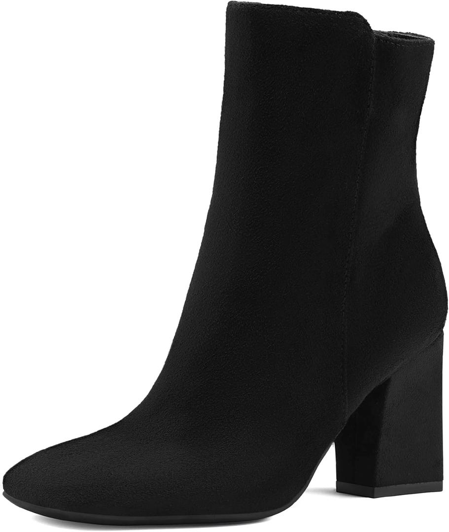 Mysoft Women's Ankle Boots Square Toe Side Zipper GoGo Boots Chunky Block Heel Mid Calf Low Heeled Short Booties (7.5, Black)