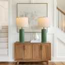 PoKat 27.5" Dark Green Ceramic Table Lamps for Living Room, Farmhouse Table Lamps Set of 2 for Bedroom Night Stands, Modern Bedside Lamps for End Side Table, Vintage Nightstand Decor Lamps Home Office